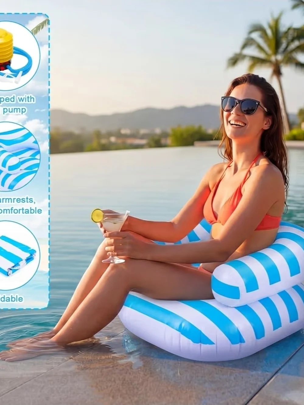 Striped Inflatable Lounge Chairs - Blue & Navy 2PCS - Picture 4 of 6